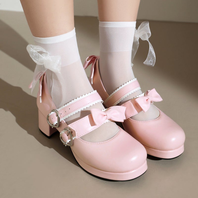 Early Spring Cosplay Lolita Women'S Shoes 40-48 Plus Size Bow Shallow Buckle Shoes - Image 2