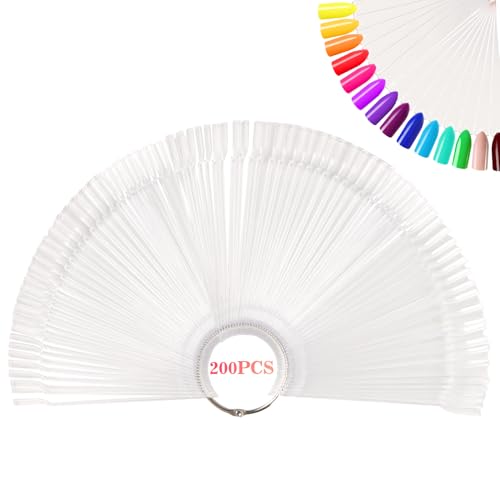 RAQEHO 200PCS Nail Swatch Sticks - Clear Nail Color Swatches with Ring Acrylic Fan Shape Nail Polish Sample Swatches Nail Practice Stick Gel Polish Display Stick for Technician Beginner Home Salon Use - Image 1
