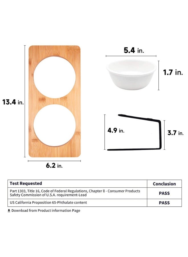 Elevated Cat Ceramic Bowls, Small Dog 15° Tilted Raised Food Feeding Dishes, Solid Bamboo Water Stand Feeder Set for Cats and Puppy - Image 3