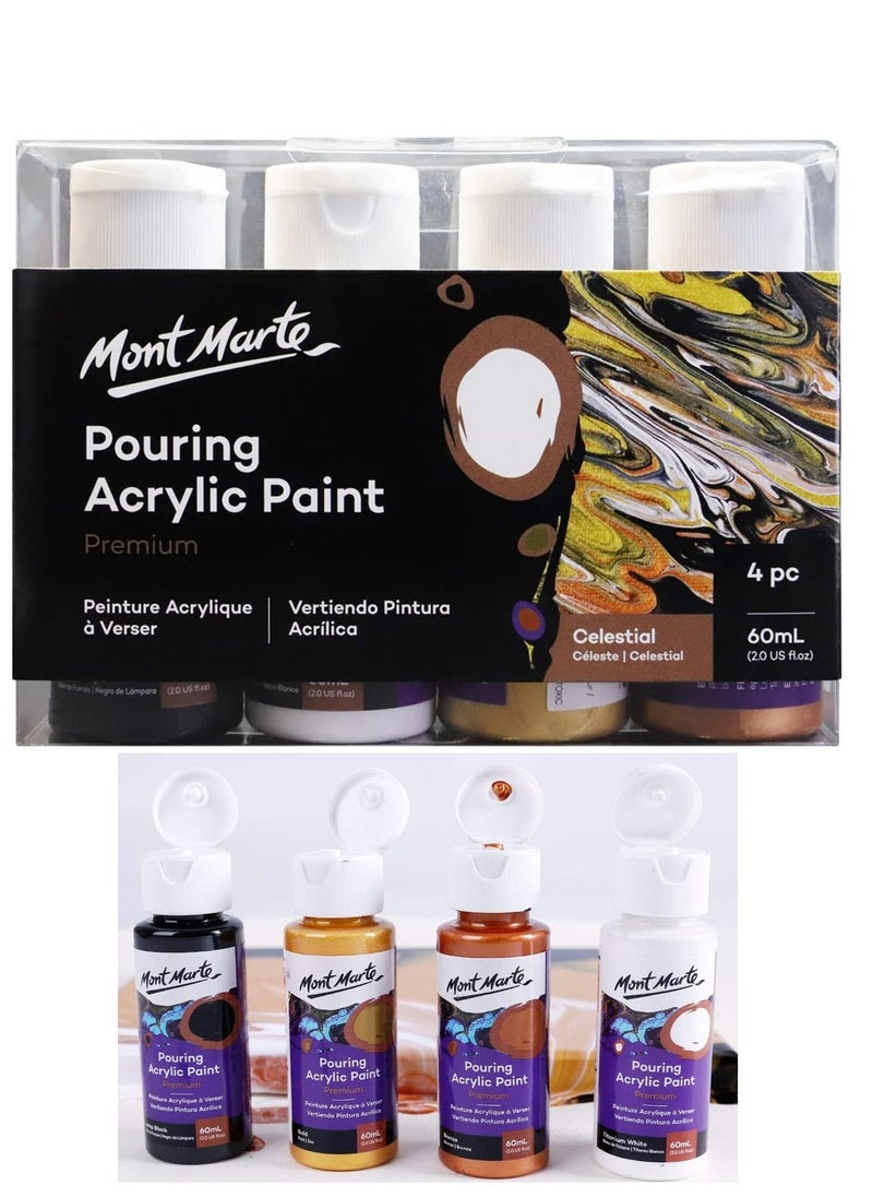 Mont Marte 4-Piece Premium Pre-mixed Pouring Acrylic Paint Celestial Colour Set 60ml Content Per Bottle  - Image 1