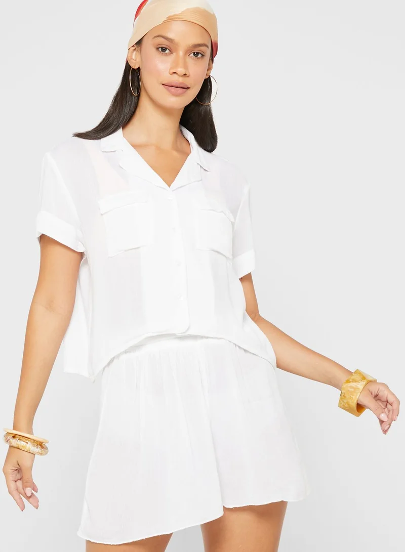 SOUTH BEACH Utility Cropped Revere Shirt Set
