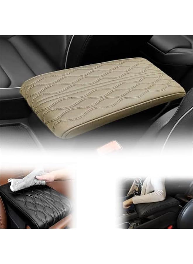 Generic Leather Car Armrest Box Pad,Waterproof Car Center Console Cover,Universal Style Memory Cotton Car Armrest Box Pad,Vehicle Seat Box Cushion Protector for SUV, Truck (Beige)  - Image 1