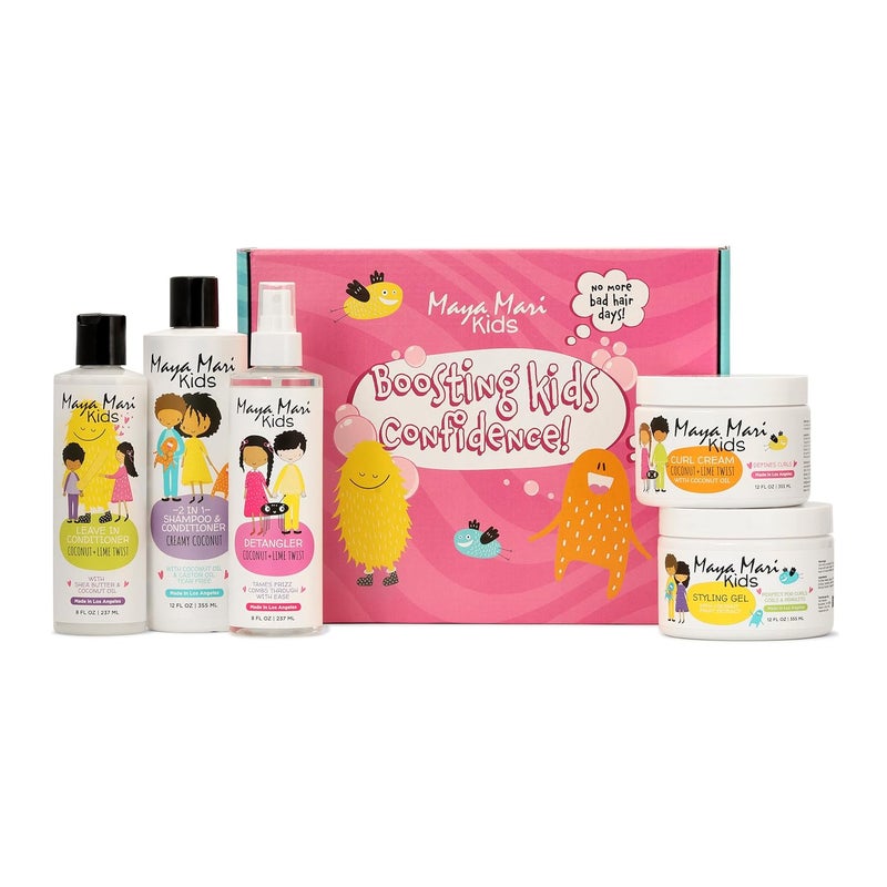 Kids AllinOne Essential Hair Set  2 in 1 Kids Shampoo and Conditioner Curl Cream Leavein Conditioner Hair Gel  Detangler Spray  5 Piece Set Haircare