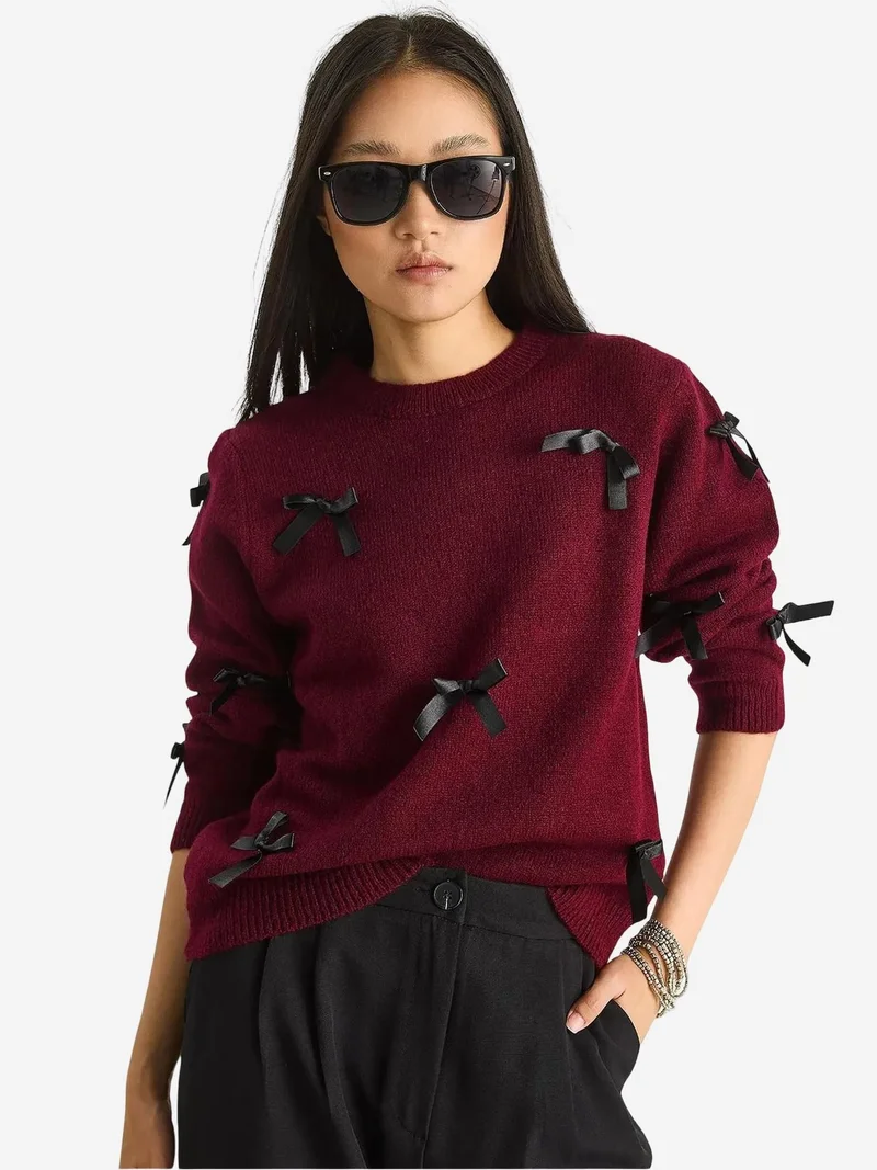 Bianco Lucci LUCCI Bow Detailed Crew Neck Sweater