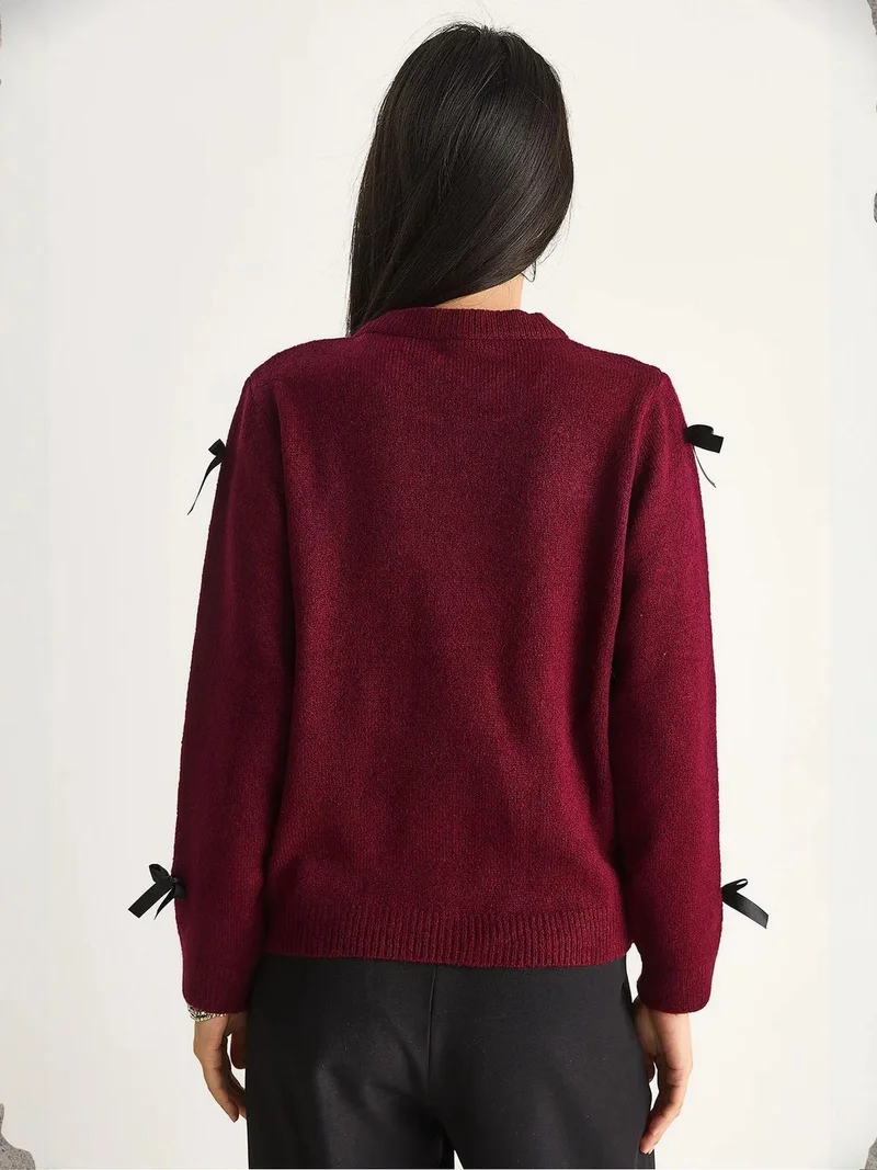 Bianco Lucci LUCCI Bow Detailed Crew Neck Sweater