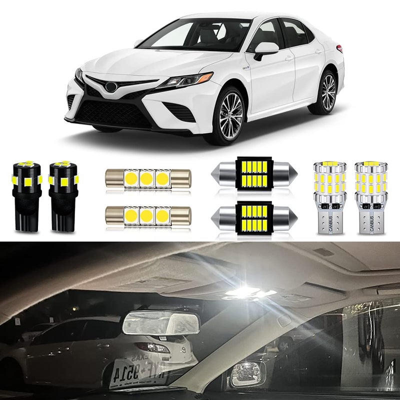 MEALAM White LED Bulbs Package Kit Compatible with 2012 2013 2014 2015 2016 2017 2018 2019 2020 Toyota Camry Interior Map Dome Light + License Plate Light and Install Tool, 13 Piece