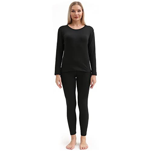PISIQI Thermal Underwear Women Ultra-Soft Long Johns Set Base Layer Skiing Winter Warm Top & Bottom Black - Image 2
