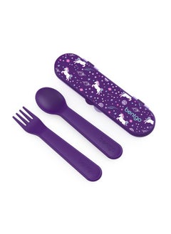 Bentgo ® Kids Utensil Set Reusable Plastic Fork Spoon & Storage Case Bpafree Materials Easygrip Handles Dishwasher Safe Ideal For School Lunch Travel & Outdoors (Unicorn)  - Image 1