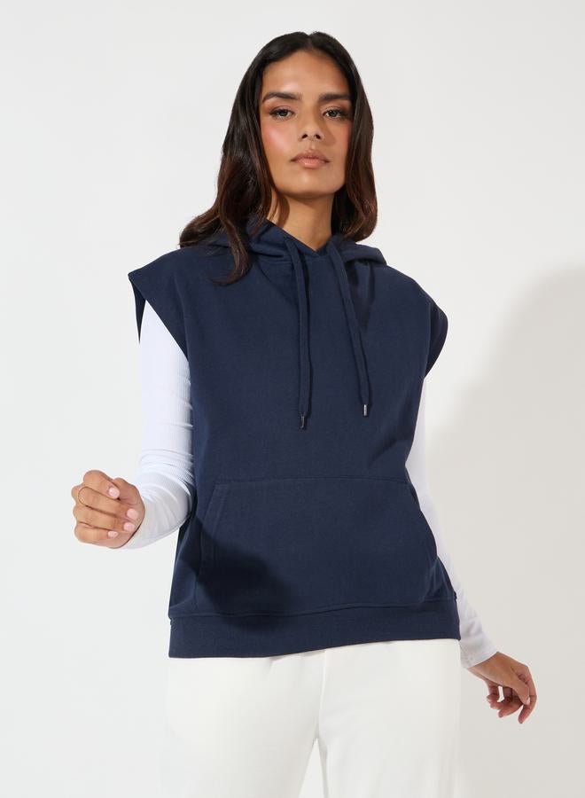 Styli Regular Fit Sleeveless Hoodie with Dropped Shoulder  - Image 3