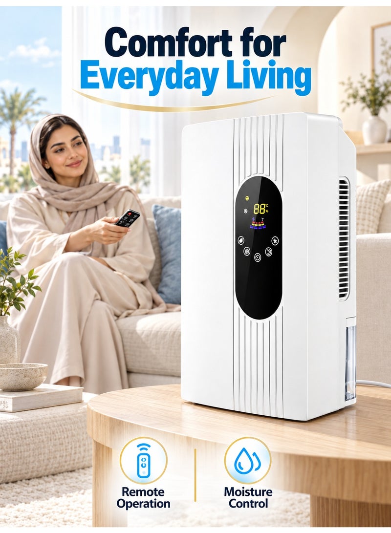 WALALLA 2200ML Small Dehumidifier with Remote Control, Humidity and Temperature Display, 24H Timer, Sleep Mode and Auto Shut-Off for Bedroom, Bathroom, Closet and RV - Image 2