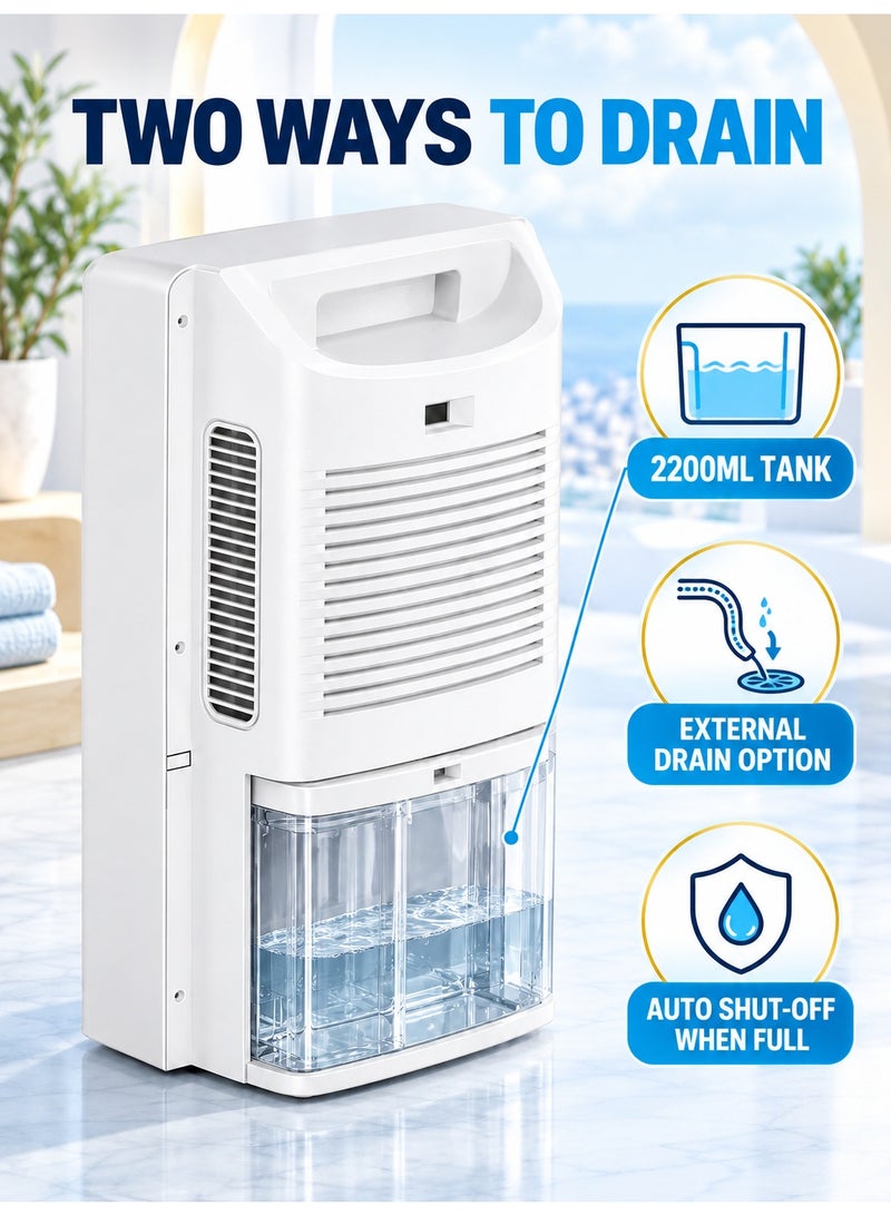 WALALLA 2200ML Small Dehumidifier with Remote Control, Humidity and Temperature Display, 24H Timer, Sleep Mode and Auto Shut-Off for Bedroom, Bathroom, Closet and RV - Image 3