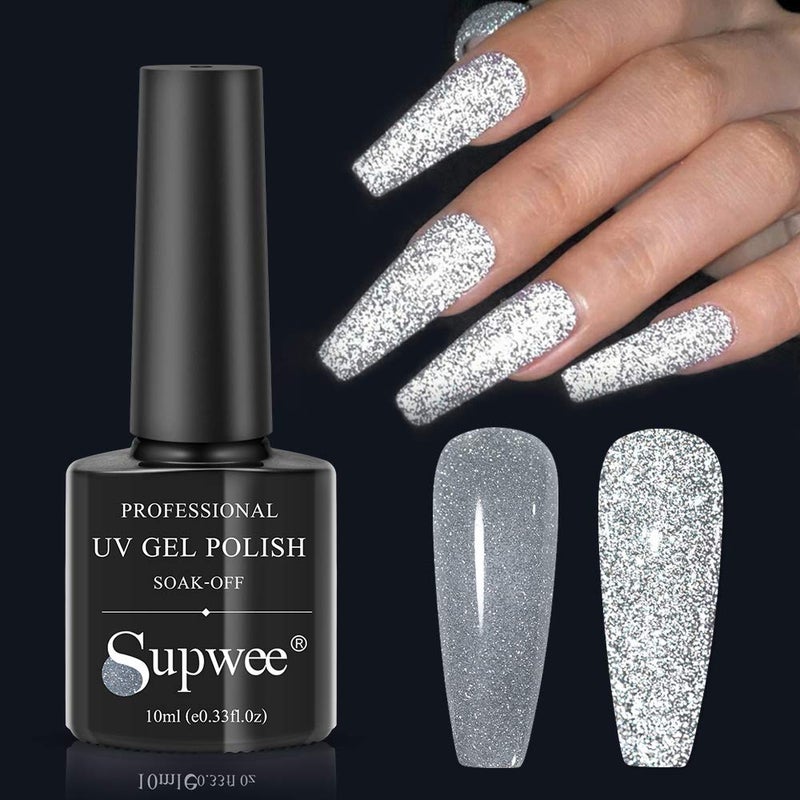 SUPWEE Reflective Gel Polish Glitter Gel Nail Polish, Sparkle, Shimmer, Vegan, Long Lasting, Home Manicure - Image 1