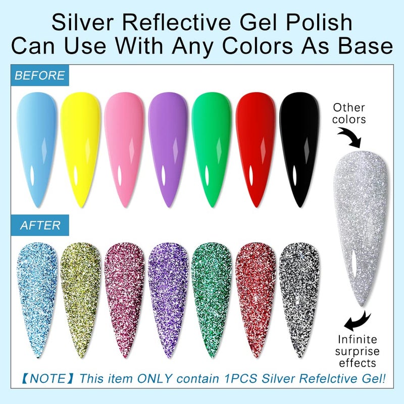 SUPWEE Reflective Gel Polish Glitter Gel Nail Polish, Sparkle, Shimmer, Vegan, Long Lasting, Home Manicure - Image 3