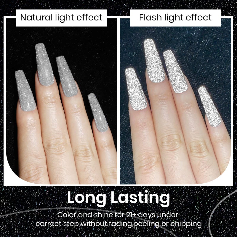SUPWEE Reflective Gel Polish Glitter Gel Nail Polish, Sparkle, Shimmer, Vegan, Long Lasting, Home Manicure - Image 2