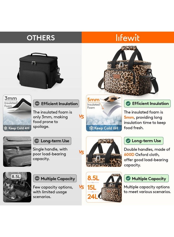 لايفويت حقيبة غداء كبيرة معزولة من لايف ويت، حقيبة تبريد ناعمة للرجال والنساء البالغين، لون جلد النمر، 12 علبة (8.5 لتر) - Image 3