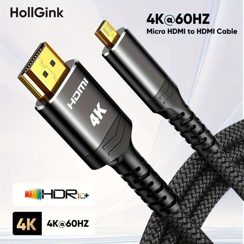 كابل مايكرو HDMI إلى HDMI بطول 15 قدم، مضفر بالنايلون، متوافق مع HDR بسرعة 18 جيجابت في الثانية، 4K@60Hz و2K@165Hz، مناسب لكاميرات DSLR وRaspberry Pi وGoPro Hero وأجهزة التلفاز والحواسيب المحمولة والشاشات، لبث الفيديو والصوت والصورة. - Image 1