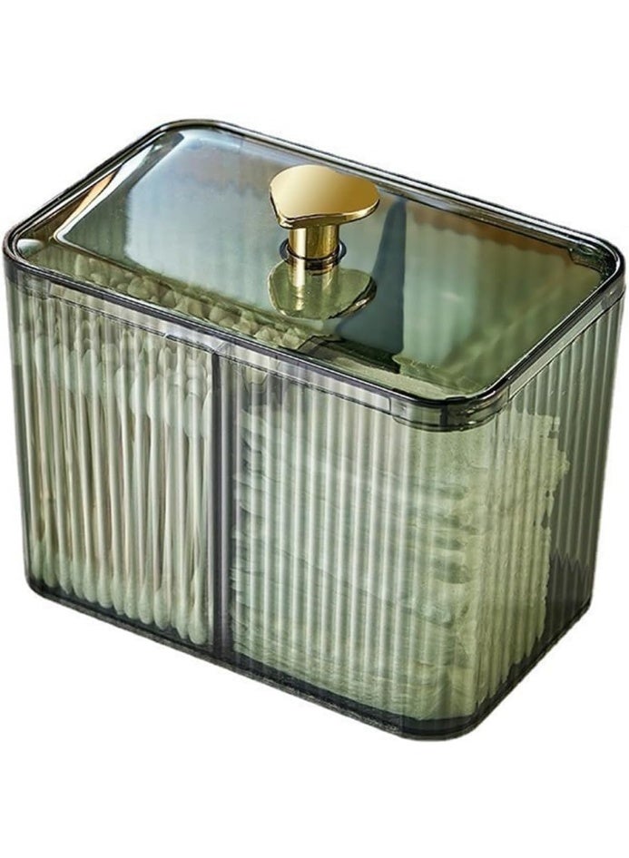 Qtips Holder Bathroom Container,3-Section Cotton Ball/Swabs Dispenser,3 Grids Apothecary Jar Organizer, Cosmetics Storage for Vanity - Image 1