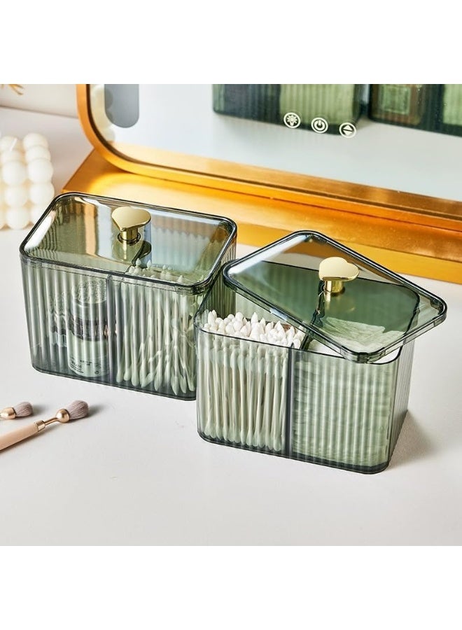 Qtips Holder Bathroom Container,3-Section Cotton Ball/Swabs Dispenser,3 Grids Apothecary Jar Organizer, Cosmetics Storage for Vanity - Image 2