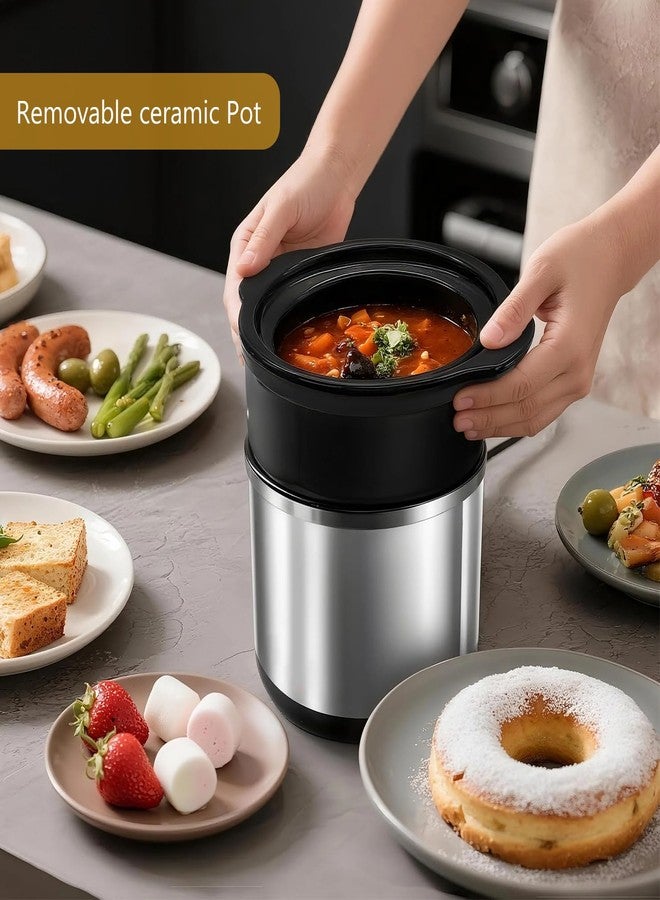 cupsync Mini Slow Cooker, 0.65 Qt Capacity small slow cooker, Ceramic Pot, Nutrient Loss Reduction, For Sauces, Stews & Dips, Stainless Steel Exterior, Round - Image 4
