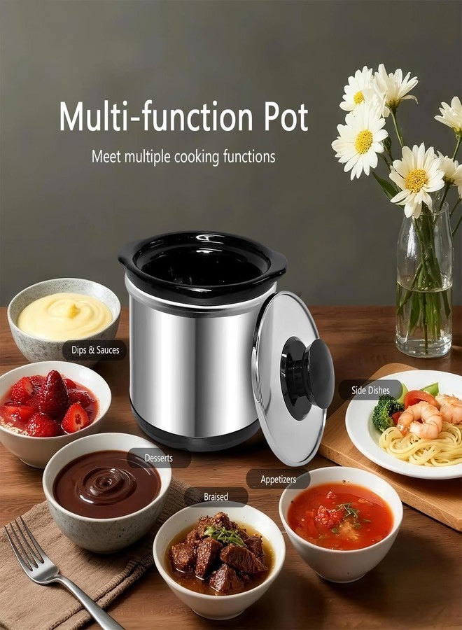 cupsync Mini Slow Cooker, 0.65 Qt Capacity small slow cooker, Ceramic Pot, Nutrient Loss Reduction, For Sauces, Stews & Dips, Stainless Steel Exterior, Round - Image 2