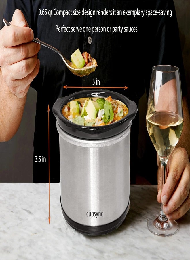 cupsync Mini Slow Cooker, 0.65 Qt Capacity small slow cooker, Ceramic Pot, Nutrient Loss Reduction, For Sauces, Stews & Dips, Stainless Steel Exterior, Round - Image 3