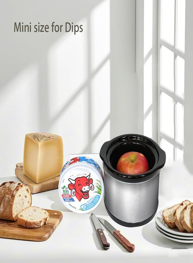 cupsync Mini Slow Cooker, 0.65 Qt Capacity small slow cooker, Ceramic Pot, Nutrient Loss Reduction, For Sauces, Stews & Dips, Stainless Steel Exterior, Round - Image 5