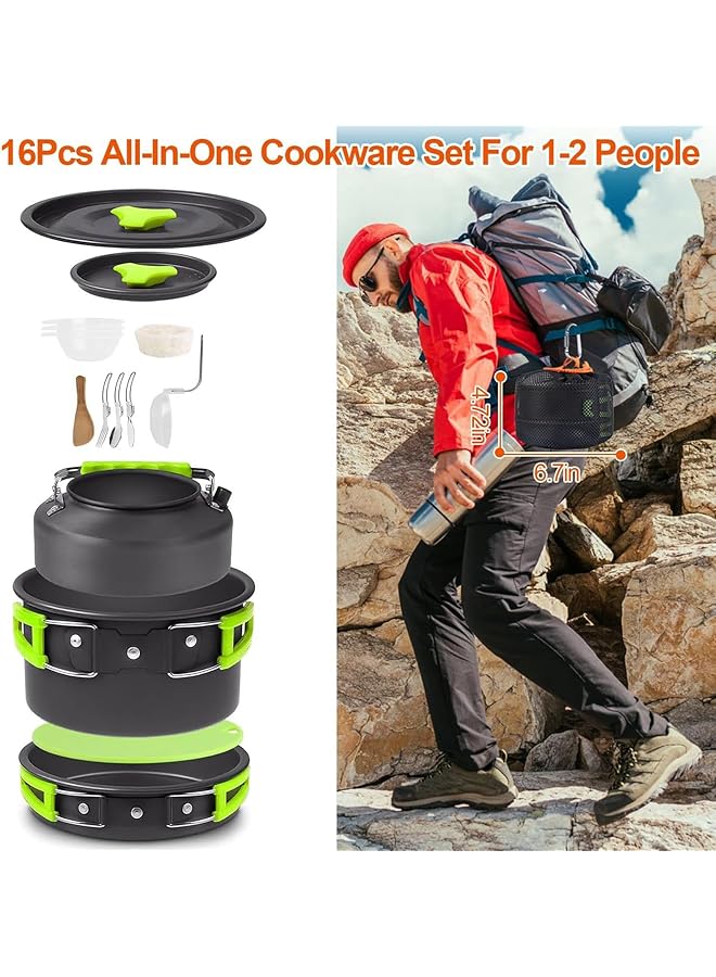 Generic 16 Pcs Camping Cookware Mess Kit Non Stick Lightweight Pots Pan Set Portable Outdoor Cookware For Camping Backpacking Compact Camping Cooking Set Hiking Outdoor Cooking And Picnic  - Image 3