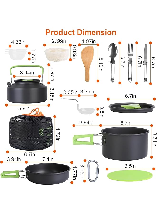 Generic 16 Pcs Camping Cookware Mess Kit Non Stick Lightweight Pots Pan Set Portable Outdoor Cookware For Camping Backpacking Compact Camping Cooking Set Hiking Outdoor Cooking And Picnic  - Image 4