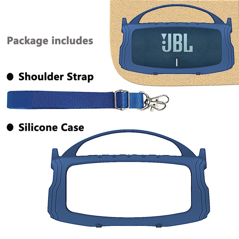 JCHPINE Silicone Cover Case for JBL Charge 5 Portable Bluetooth Speaker, Protective Skin Holder for JBL Charge 5 Speaker Accessories (Blue Case, NOT Fit Wi-Fi Version) - Image 2