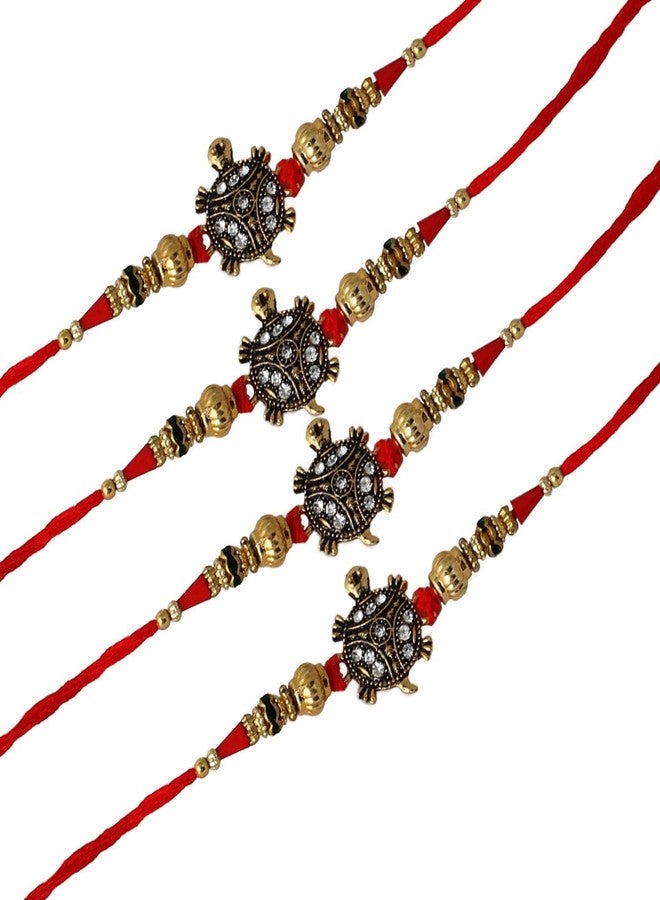 كارتك مجموعة KARTIK Designer Rakhi for Bhaiya & Bhabhi مكونة من 4 قطع مع زجاجات رولي شوال وبطاقات تهنئة بألوان متنوعة - Image 1