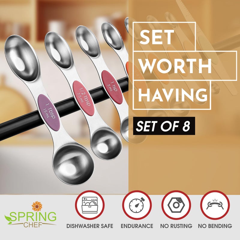 Spring Chef Stainless Steel Metal Magnetic Measuring Spoons Set of 8 with Leveler, Heavy Duty Nesting Teaspoon & Tablespoon Measuring Spoons, Kitchen Gadgets for Baking & Cooking - Desert Sunset - Image 2