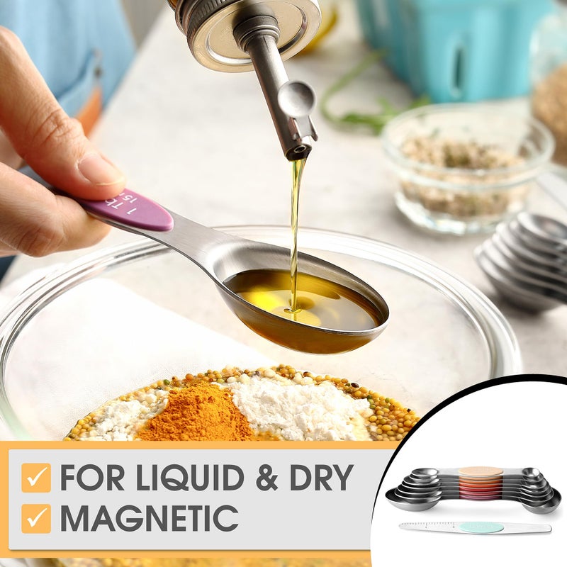 Spring Chef Stainless Steel Metal Magnetic Measuring Spoons Set of 8 with Leveler, Heavy Duty Nesting Teaspoon & Tablespoon Measuring Spoons, Kitchen Gadgets for Baking & Cooking - Desert Sunset - Image 4