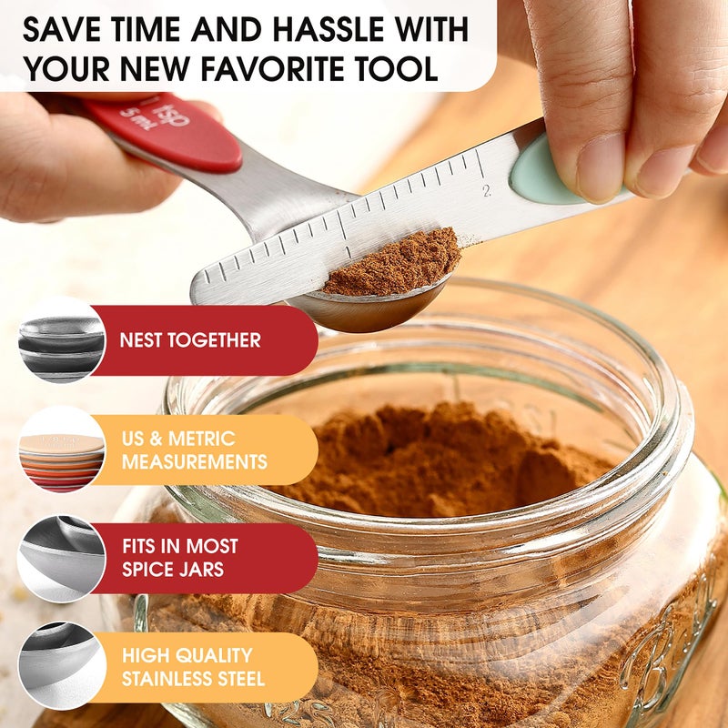 Spring Chef Stainless Steel Metal Magnetic Measuring Spoons Set of 8 with Leveler, Heavy Duty Nesting Teaspoon & Tablespoon Measuring Spoons, Kitchen Gadgets for Baking & Cooking - Desert Sunset - Image 5