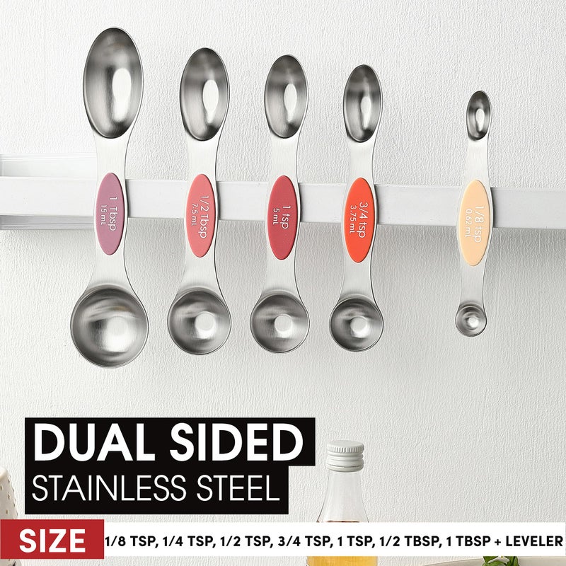 Spring Chef Stainless Steel Metal Magnetic Measuring Spoons Set of 8 with Leveler, Heavy Duty Nesting Teaspoon & Tablespoon Measuring Spoons, Kitchen Gadgets for Baking & Cooking - Desert Sunset - Image 3