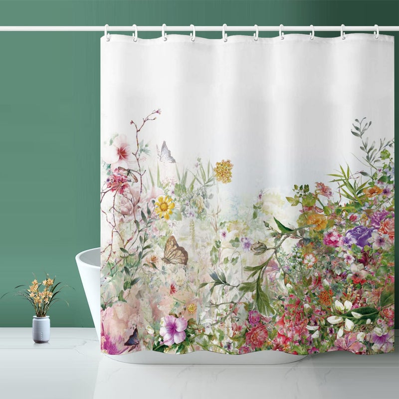 Niidder Shower Curtain Fabric Colored Flowers Waterproof Shower Curtain  72 W x 72 L with 12 Hooks