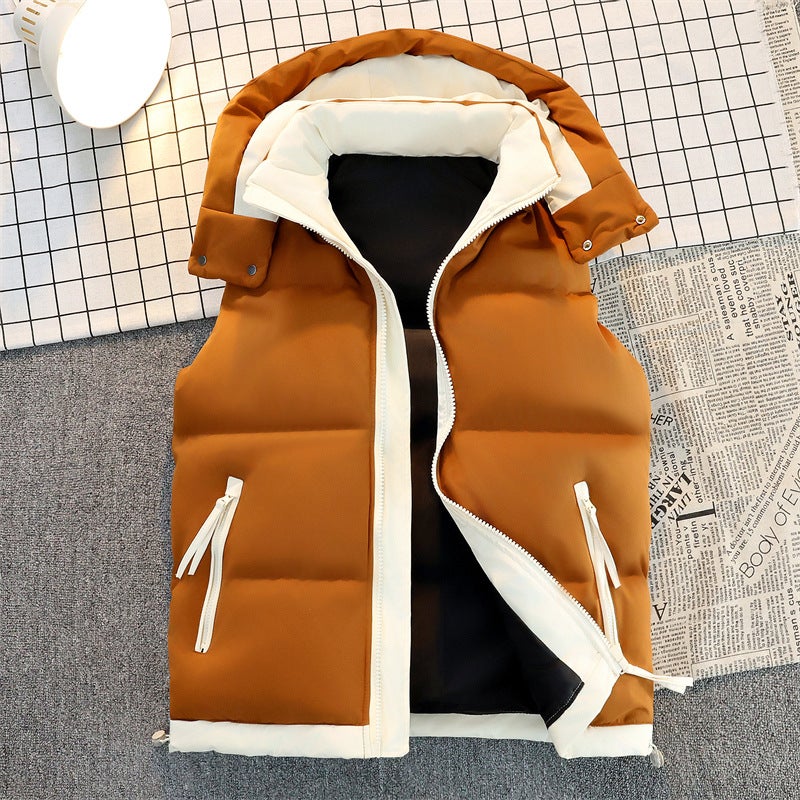 7967 Popular Layered Cotton Vest Men'S Korean Style Trendyy Hooded Waistoutwear Thickeneded Warm Youth Jacket Men - Image 3