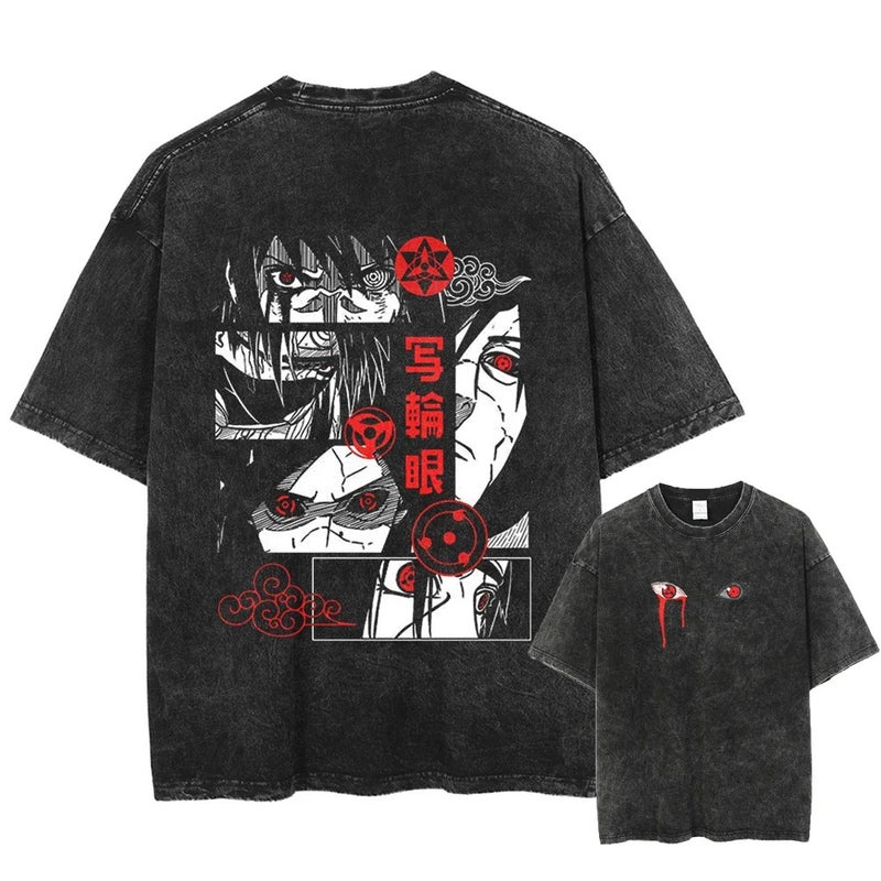 Naruto Anime Print Washed Cotton Tee Summer 2024 washed black 