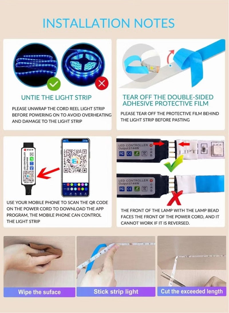 راكسوم شريط أضواء LED بطول 5 أمتار متغير اللون بتقنية البلوتوث - مصابيح LED ذكية مع التحكم في التطبيقات المجزأة، مزامنة الموسيقى، اختيار الألوان القابل للتخصيص، مثالي لغرفة النوم، وغرفة المعيشة، والمطبخ، وديكور الحفلات، والترفيه المنزلي - Image 5