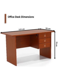AL WADI FURNITURE Compact 3 Drawer Central Lockable Wooden Office Desk Office Table Computer Table, Cherry - 115L x 55W x 75H cm  - Image 2