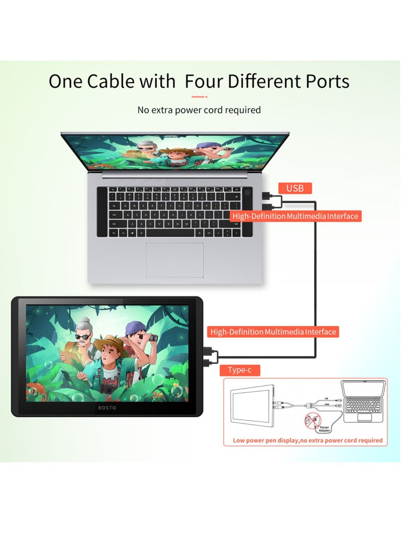 IPS Graphics Drawing Tablet Monitor 11.6 Inch Size 1366x768 Display 8192 Pressure Level Passive Technology with Tilt Function Support Windows MacOS USB-Powered with Interactive Stylus Pen