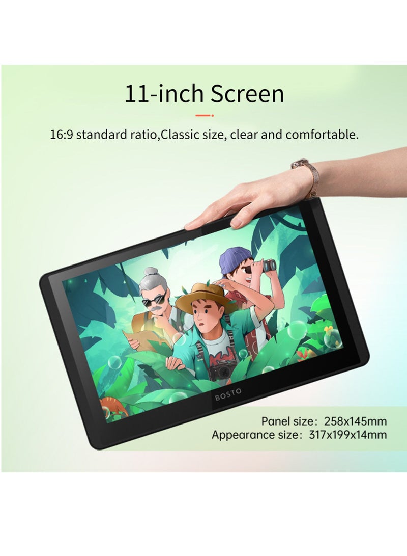 IPS Graphics Drawing Tablet Monitor 11.6 Inch Size 1366x768 Display 8192 Pressure Level Passive Technology with Tilt Function Support Windows MacOS USB-Powered with Interactive Stylus Pen