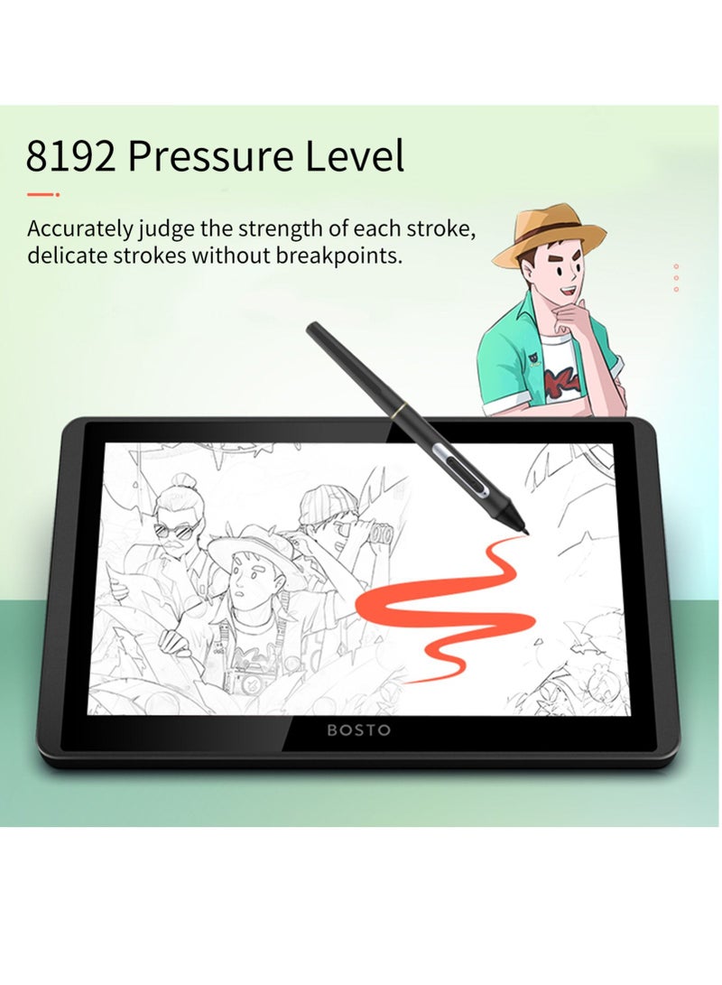 IPS Graphics Drawing Tablet Monitor 11.6 Inch Size 1366x768 Display 8192 Pressure Level Passive Technology with Tilt Function Support Windows MacOS USB-Powered with Interactive Stylus Pen
