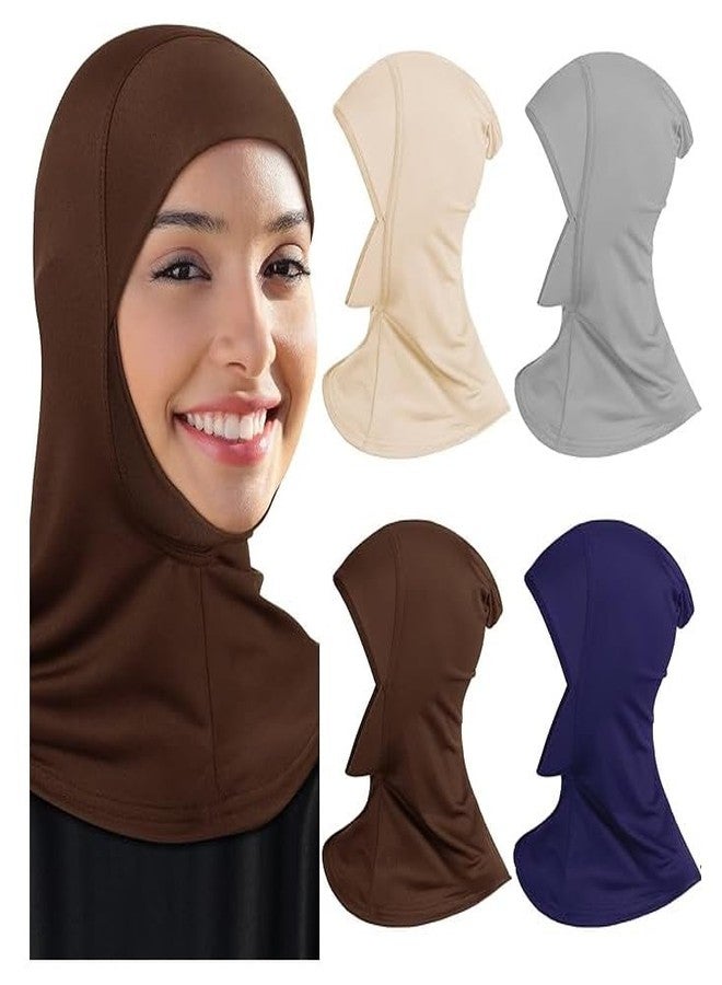 PAROPKAR 4 Pieces Modal Hijab Cap Adjustable Stretchy Turban Full Neck Cover Shawl Cap Full Neck Coverage for Lady (Multi Colour - 01) - Image 1