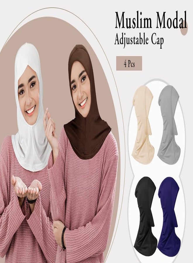 PAROPKAR 4 Pieces Modal Hijab Cap Adjustable Stretchy Turban Full Neck Cover Shawl Cap Full Neck Coverage for Lady (Multi Colour - 01) - Image 2