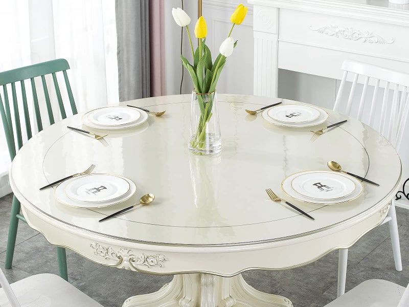 Deep Dream 15mm Thick 46 Inches Clear Round Table Protector Round Table Cover Tablecloth Protector Table Protector for Dining Room Table Office