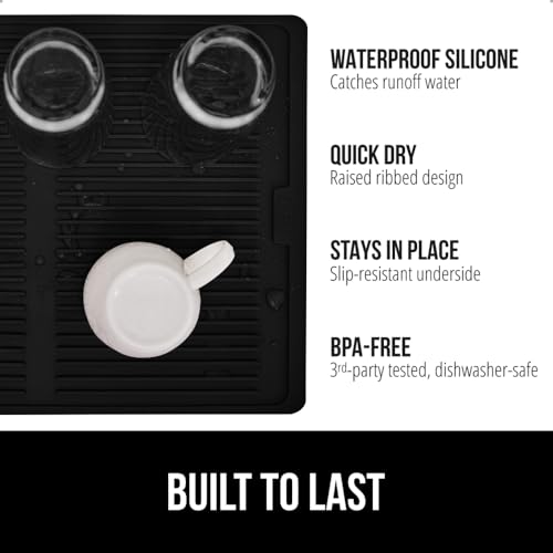 GORILLA GRIP 100 BPAFree Patented Silicone Dish Drying Mat for Kitchen Counter Water Catching Ribbed Design Easy Clean Waterproof Sink Liner Heat Resistant Fits Under Rack 12x16 Inch Black - Image 3