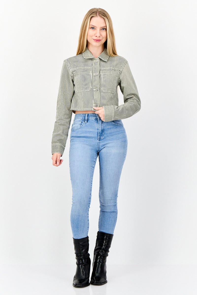 Don't Call Me Jennyfer Women Stripe Denim Jacket, Multicolor  - Image 3