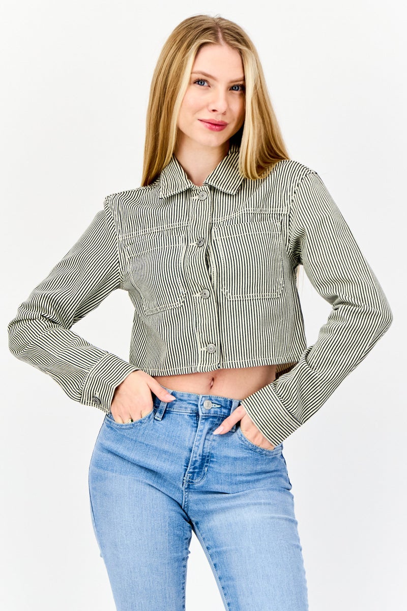 Don't Call Me Jennyfer Women Stripe Denim Jacket, Multicolor  - Image 1