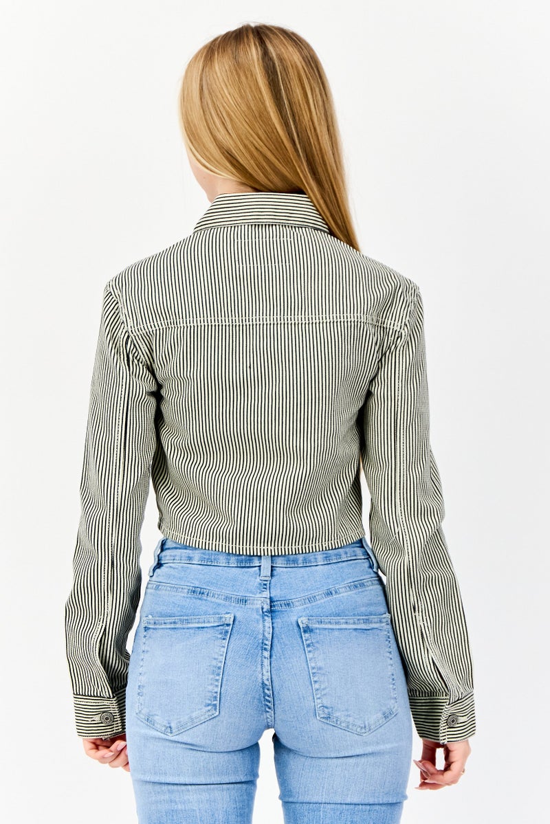 Don't Call Me Jennyfer Women Stripe Denim Jacket, Multicolor  - Image 2
