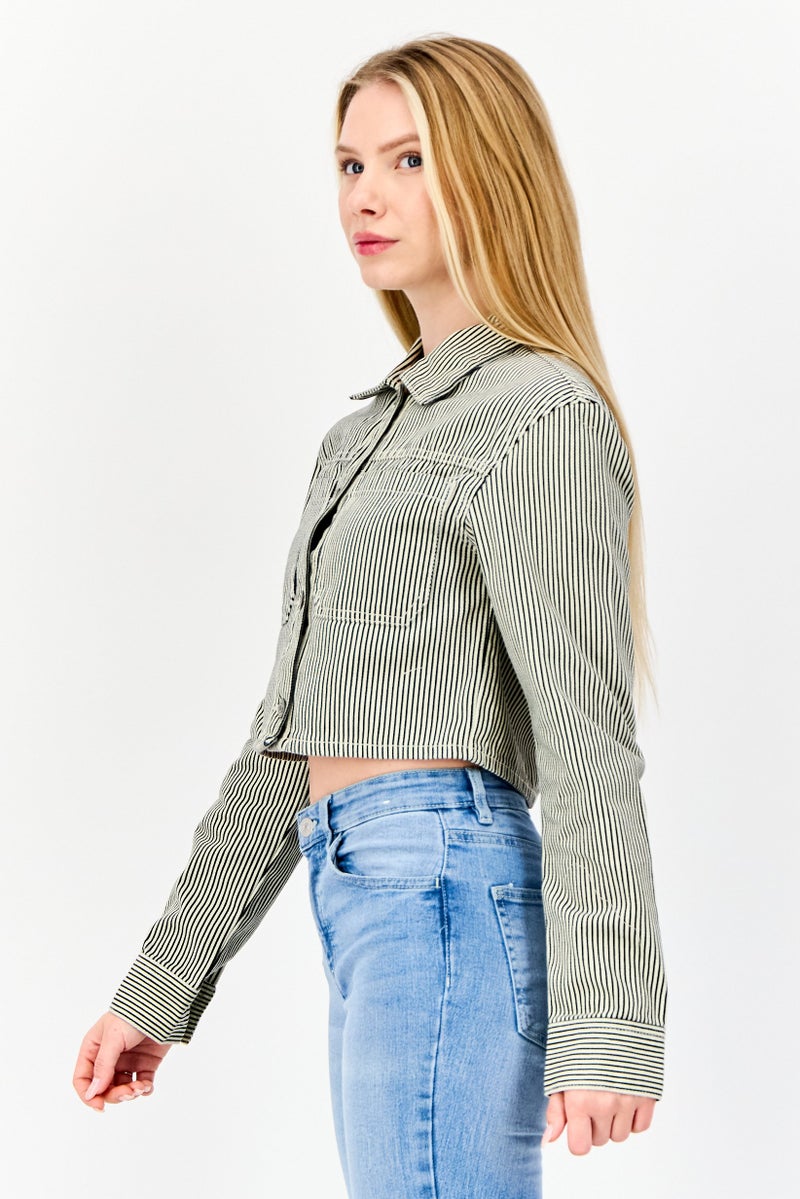 Don't Call Me Jennyfer Women Stripe Denim Jacket, Multicolor  - Image 4